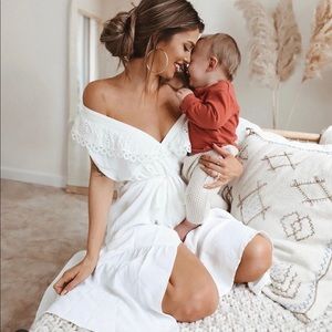 Vici Inhale The Good Ruffle Crochet Midi Wrap Dress NWT